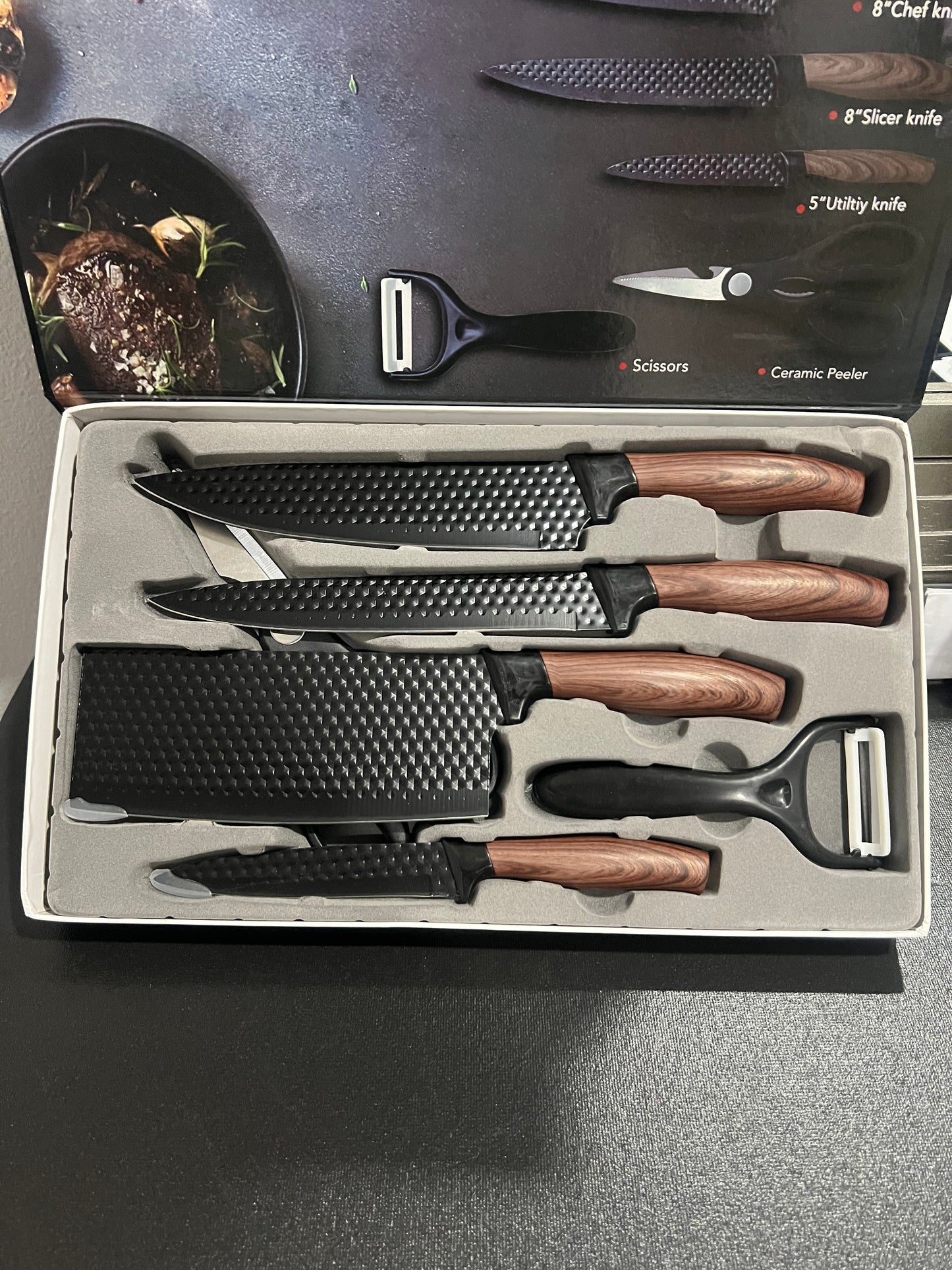 6-piece Stainless Steel Knife Sets Chef Knife And Wood Handle