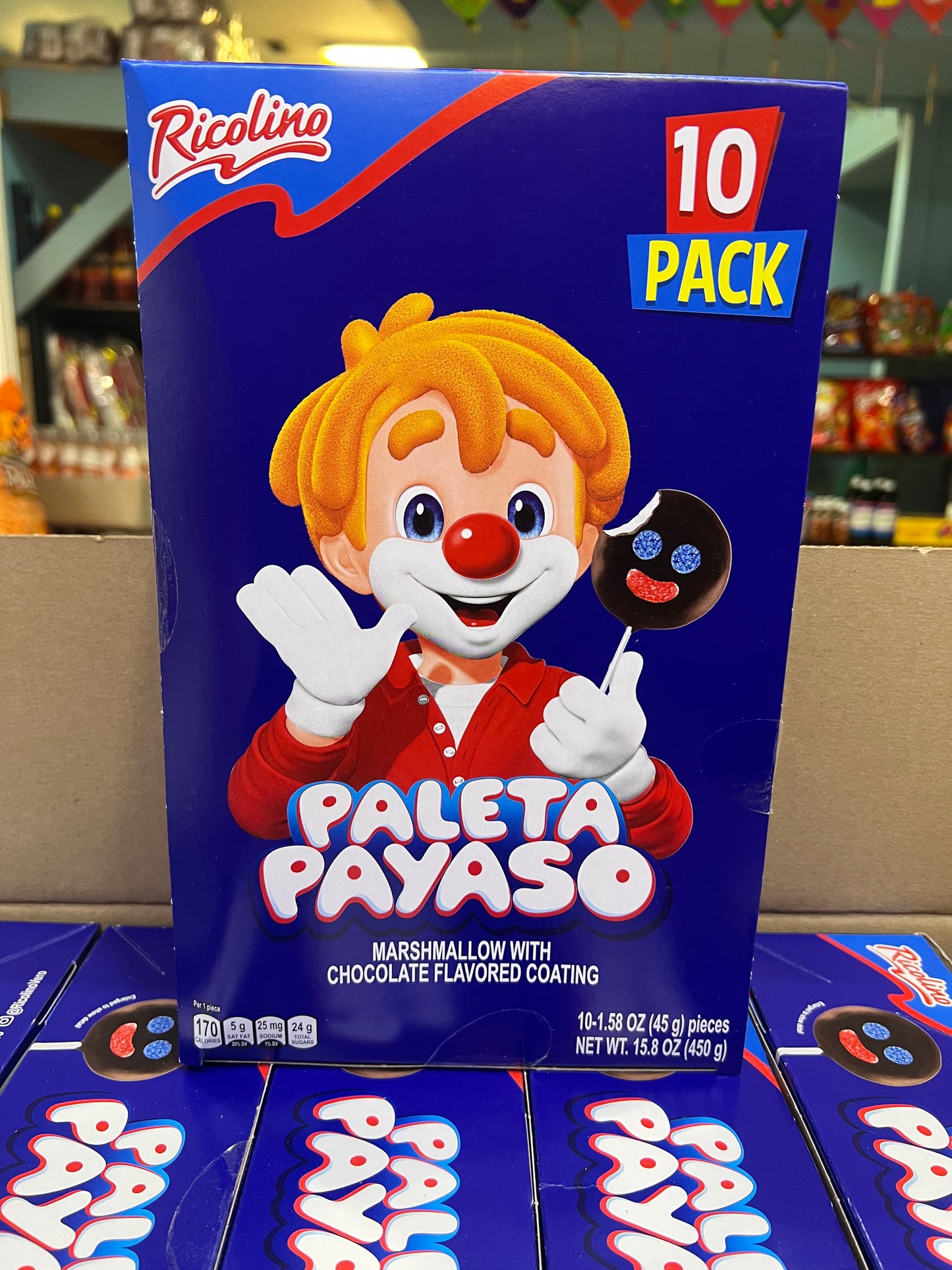 Ricolino Paleta Payaso Display 10 pcs Marshmallow Lollipop